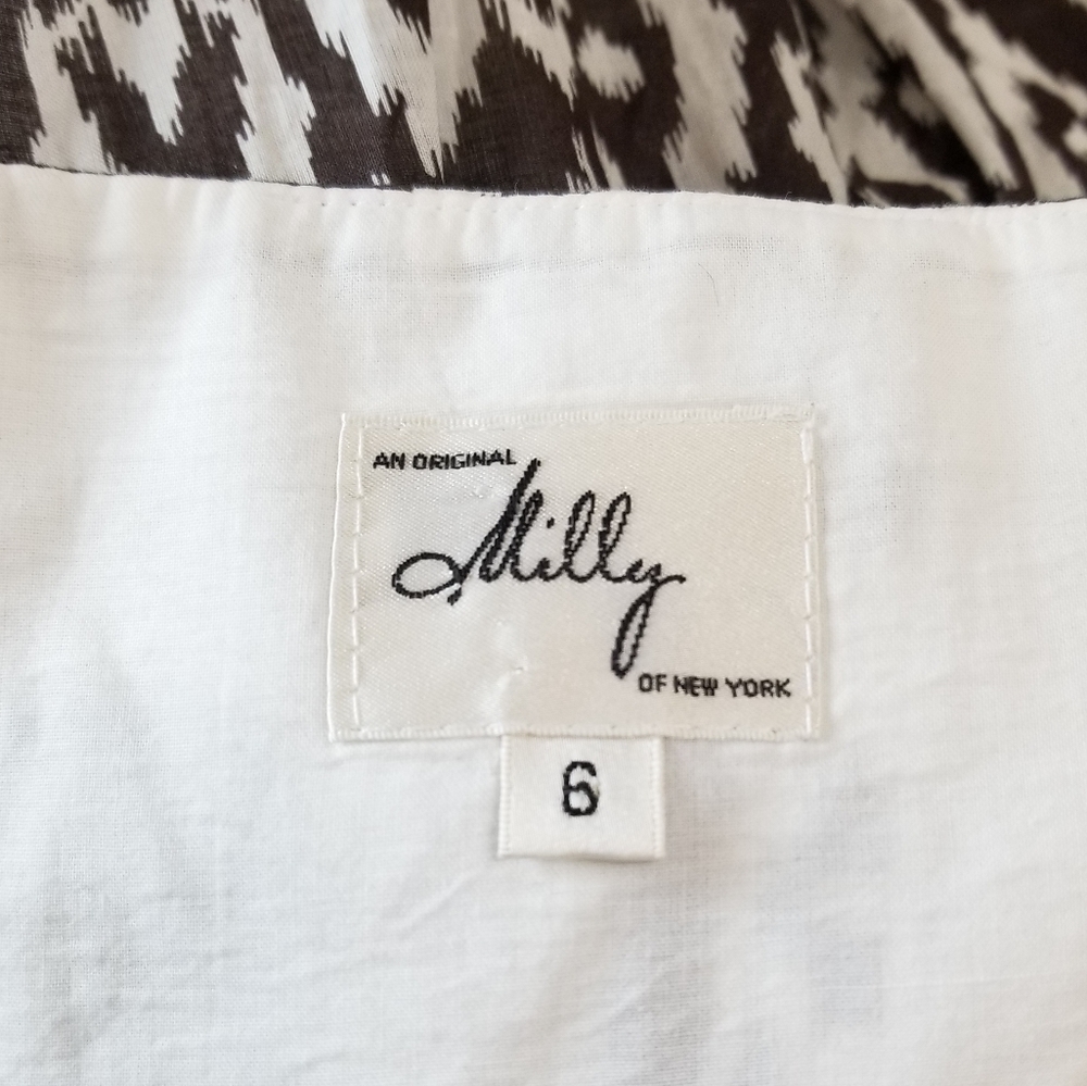 MILLY NY Vintage Brown and White IKAT Print Strapless Cotton Top sz 6 - Picture 7 of 16